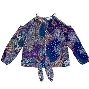 Chico’s Size 1 (M) Patchwork Paisley Blouse | Boho Cold Shoulder Resort Wear